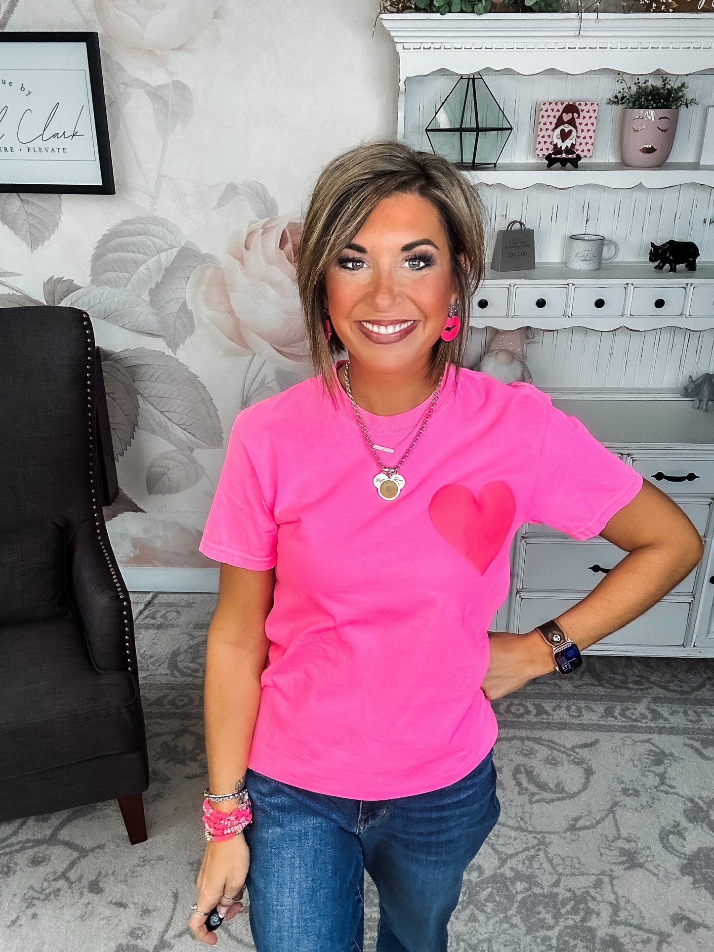 Neon Pink Puffy Heart Graphic Tee