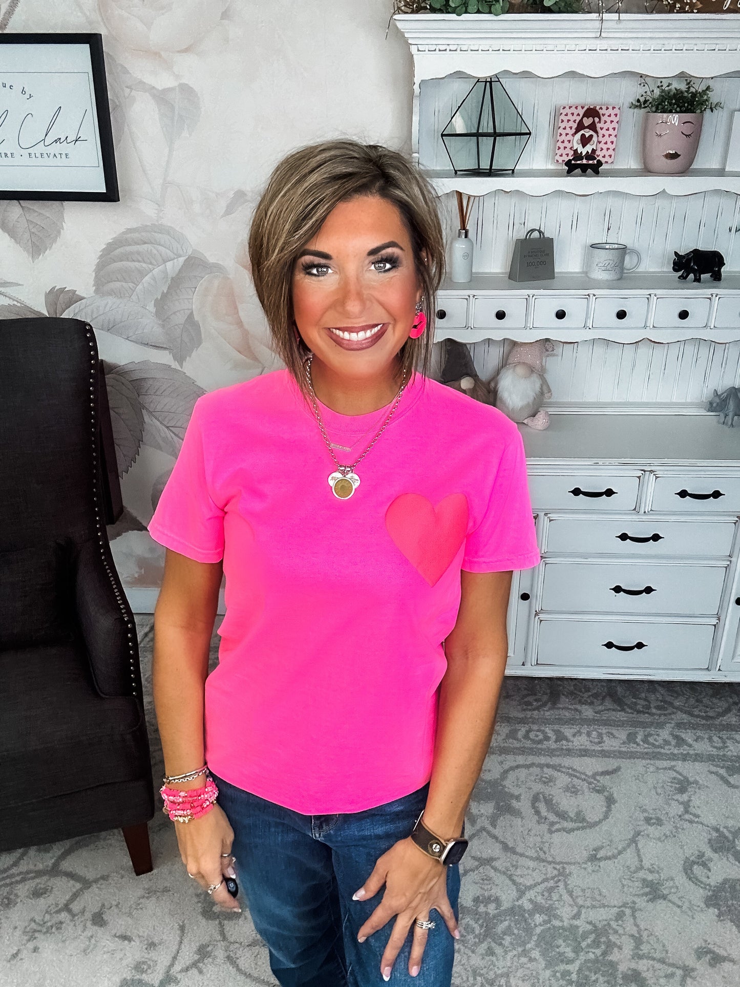 Neon Pink Puffy Heart Graphic Tee