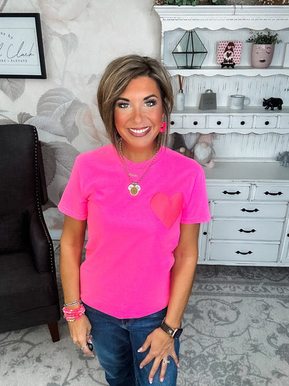 Neon Pink Puffy Heart Graphic Tee