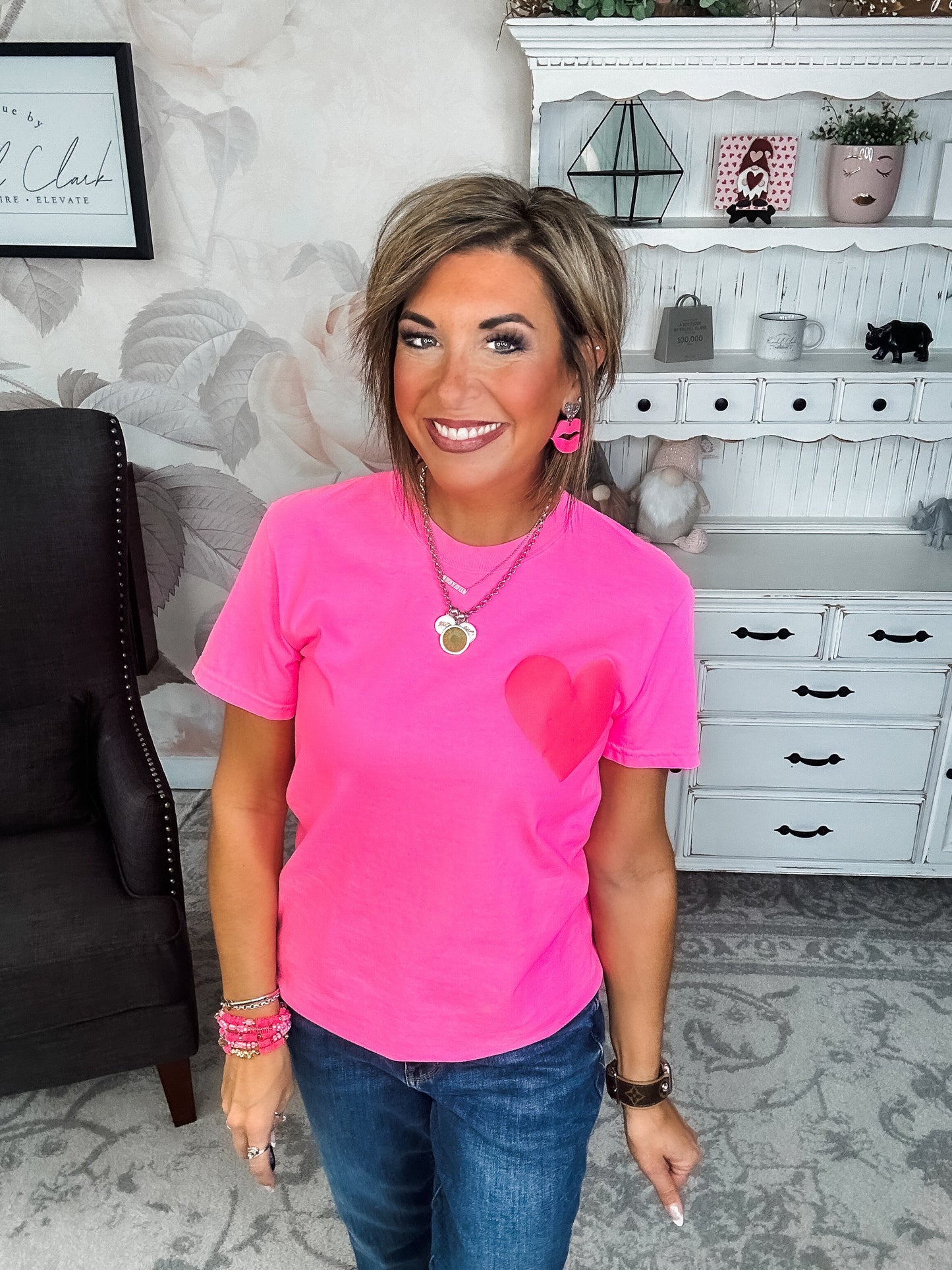 Neon Pink Puffy Heart Graphic Tee