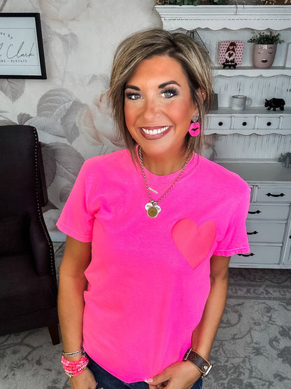 Neon Pink Puffy Heart Graphic Tee