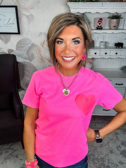 Neon Pink Puffy Heart Graphic Tee