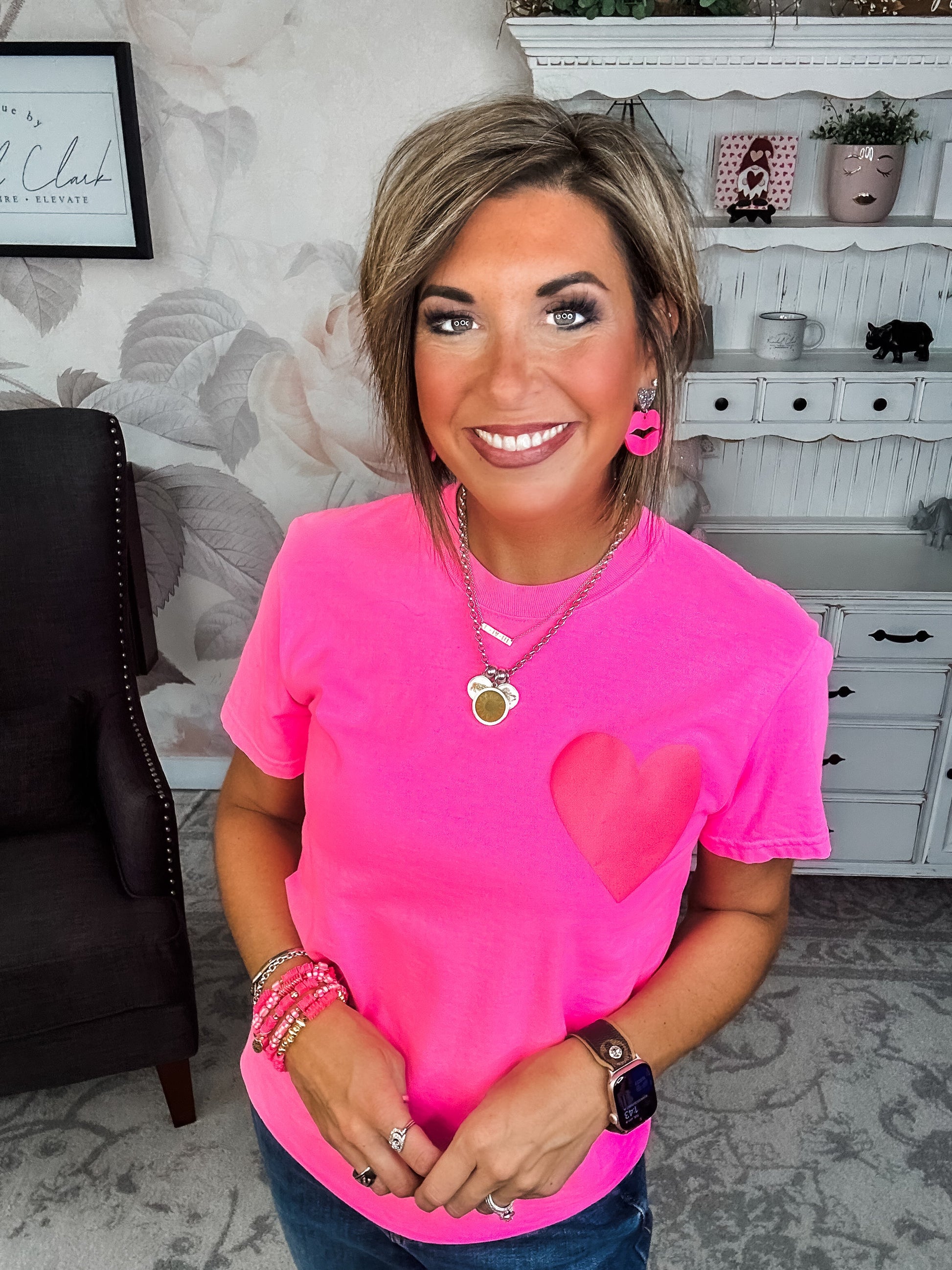 Neon Pink Puffy Heart Graphic Tee