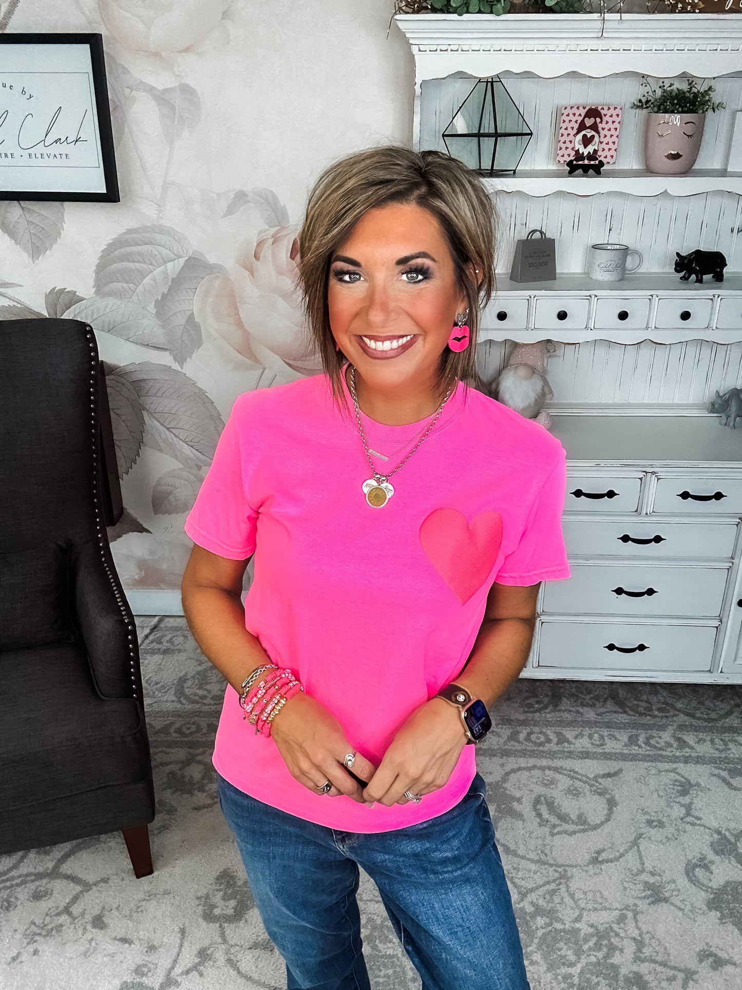 Neon Pink Puffy Heart Graphic Tee