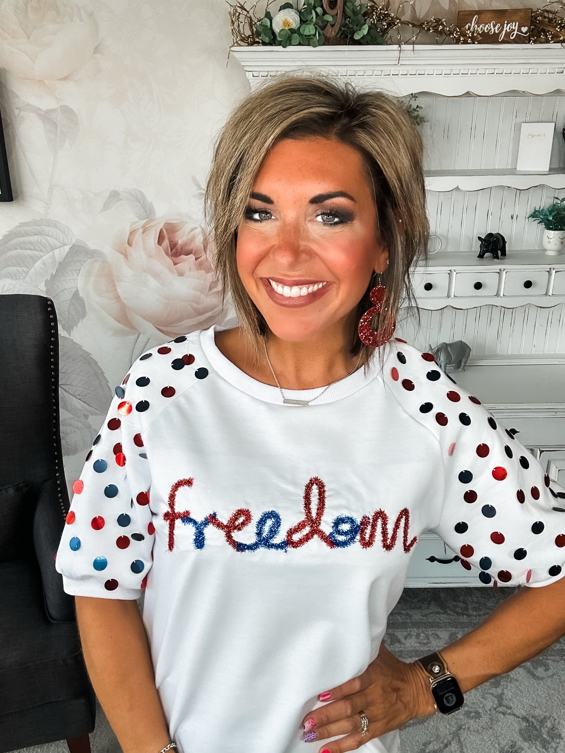 Let Freedom Ring Sequin Sleeve Top
