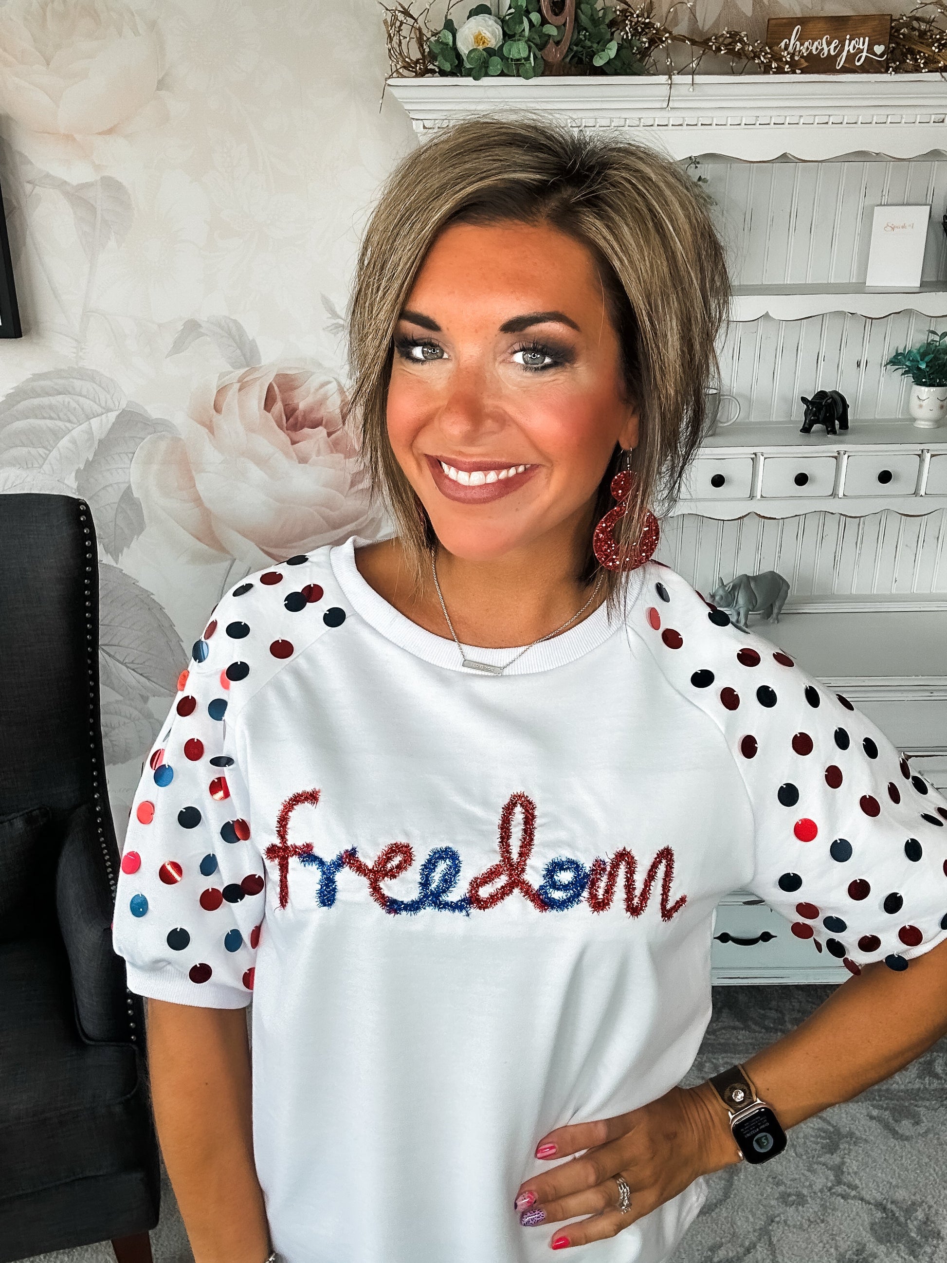 Let Freedom Ring Sequin Sleeve Top