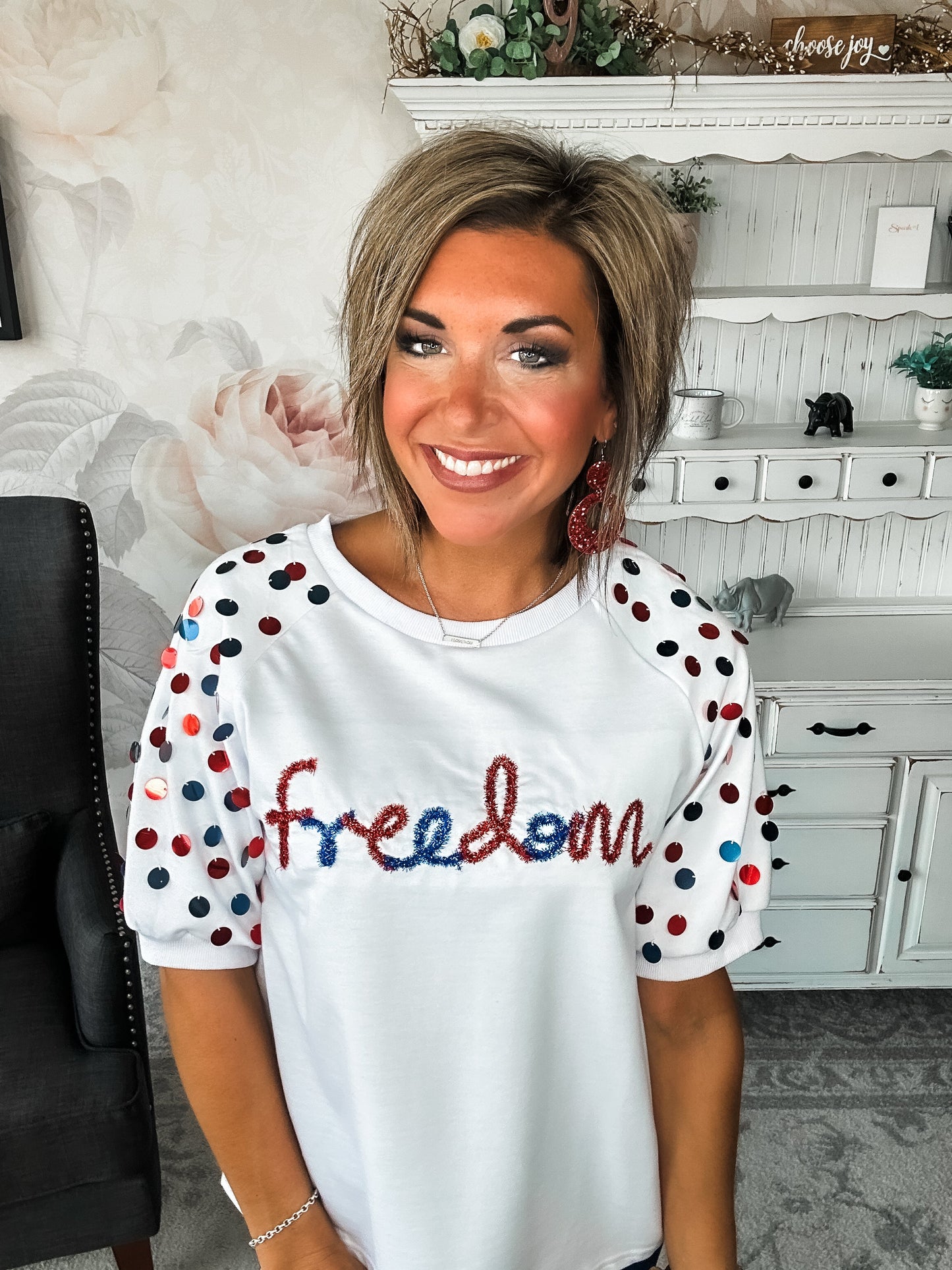 Let Freedom Ring Sequin Sleeve Top