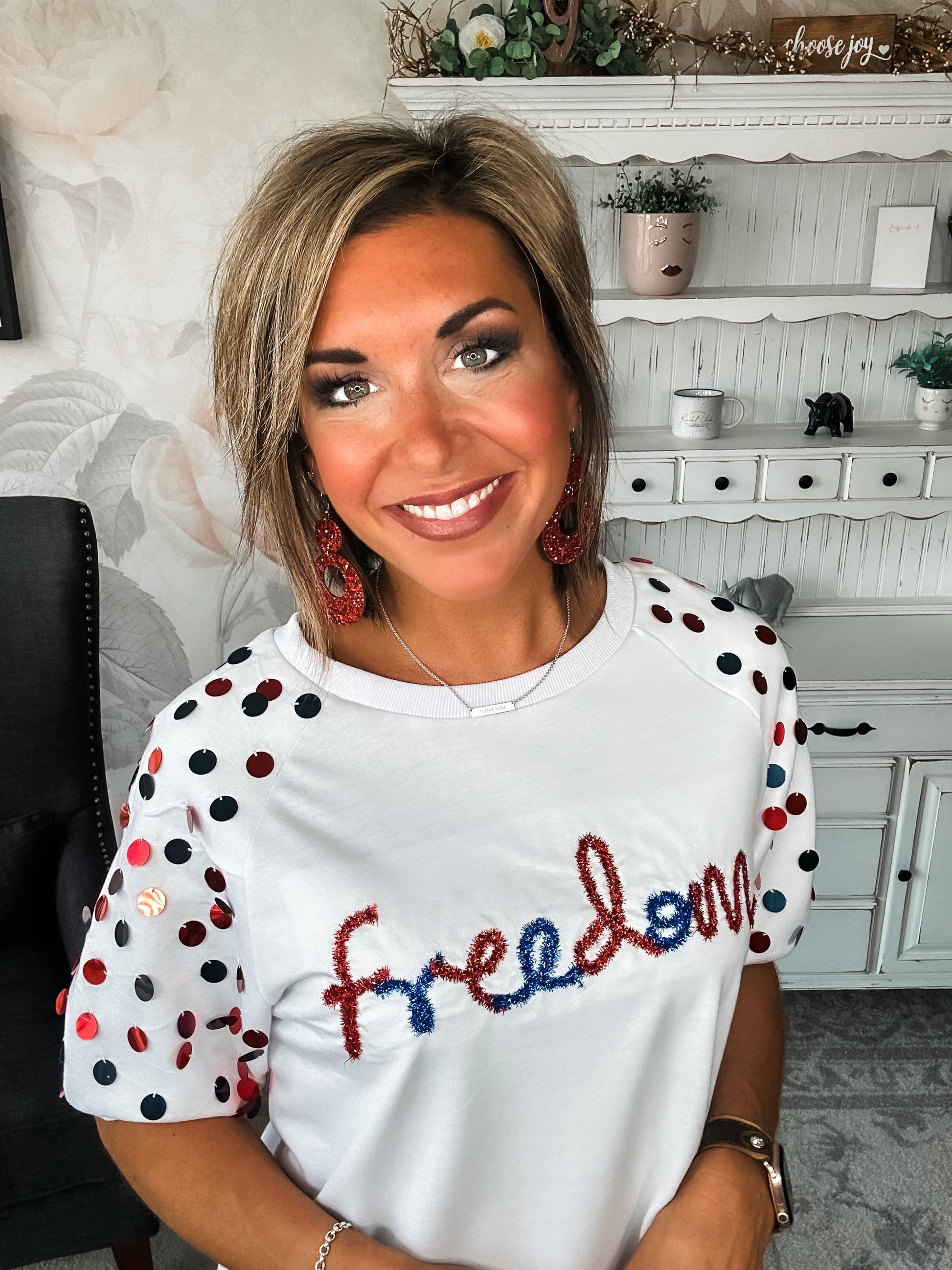 Let Freedom Ring Sequin Sleeve Top