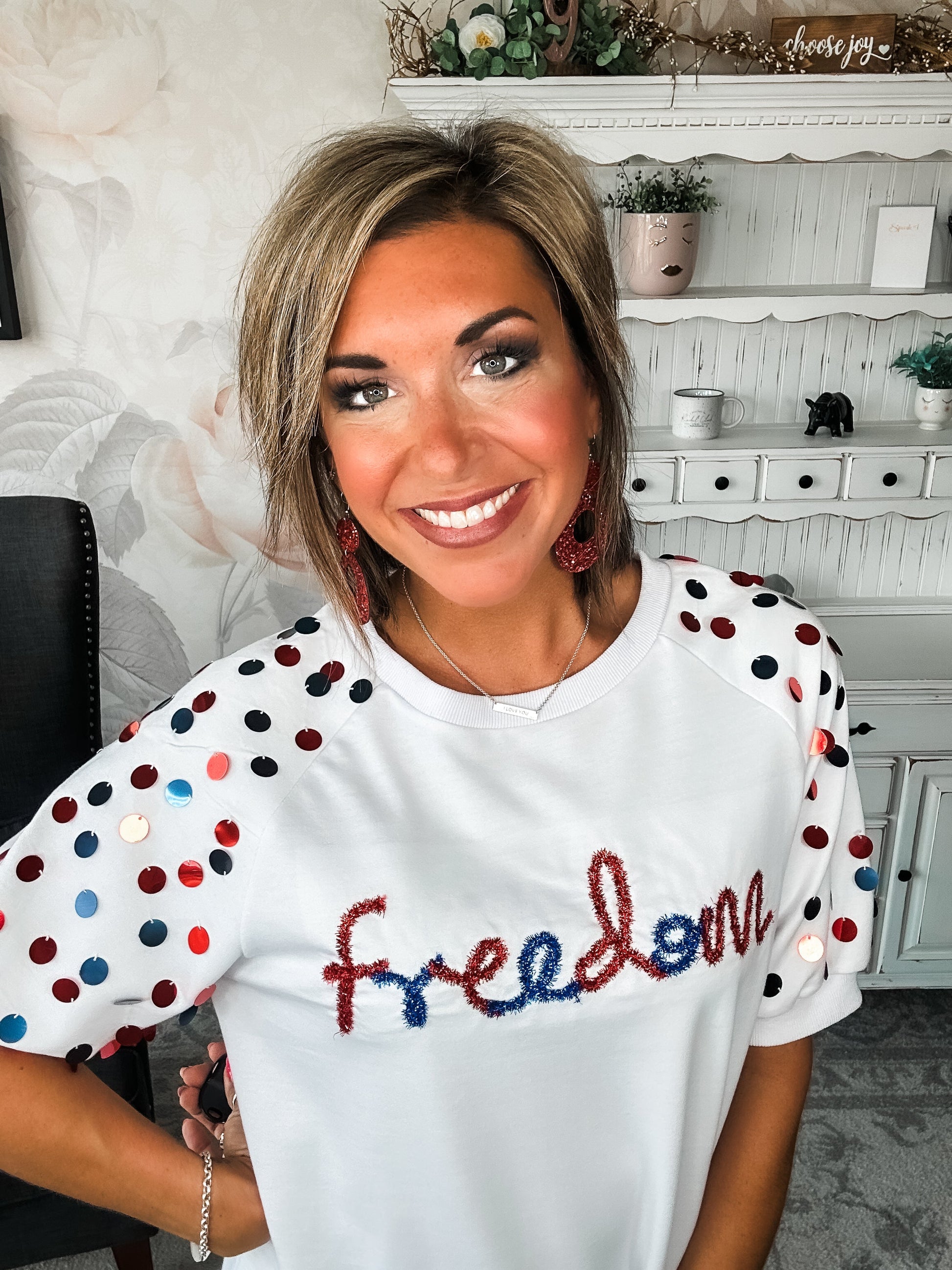 Let Freedom Ring Sequin Sleeve Top