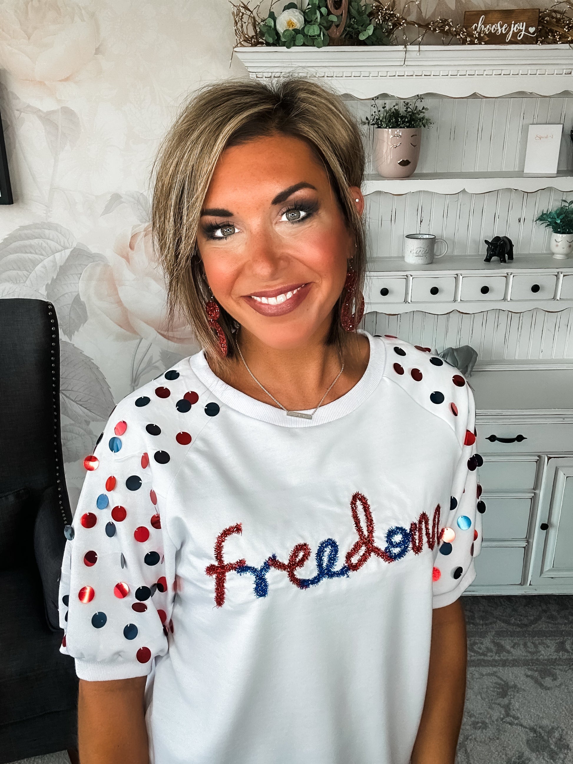 Let Freedom Ring Sequin Sleeve Top