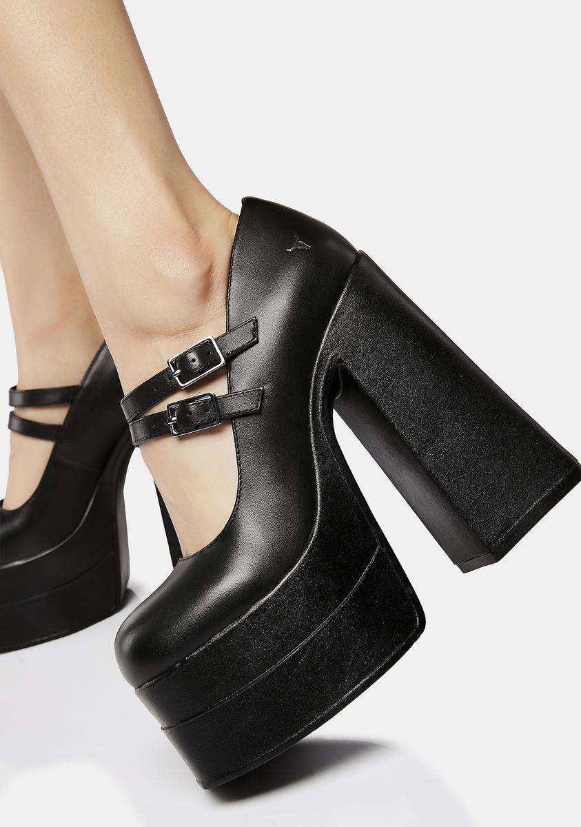 Amour Black Leather Platform Heels