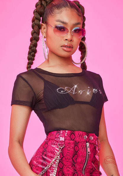Ambitious Aries Rhinestone Mesh Tee