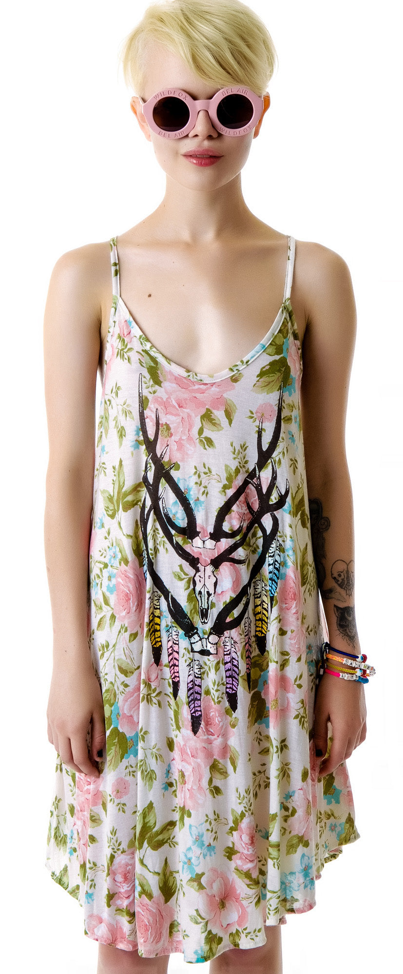 Antler Feathers Slip Dress
