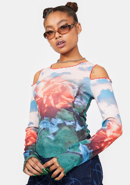 Angel Mesh Cold Shoulder Top