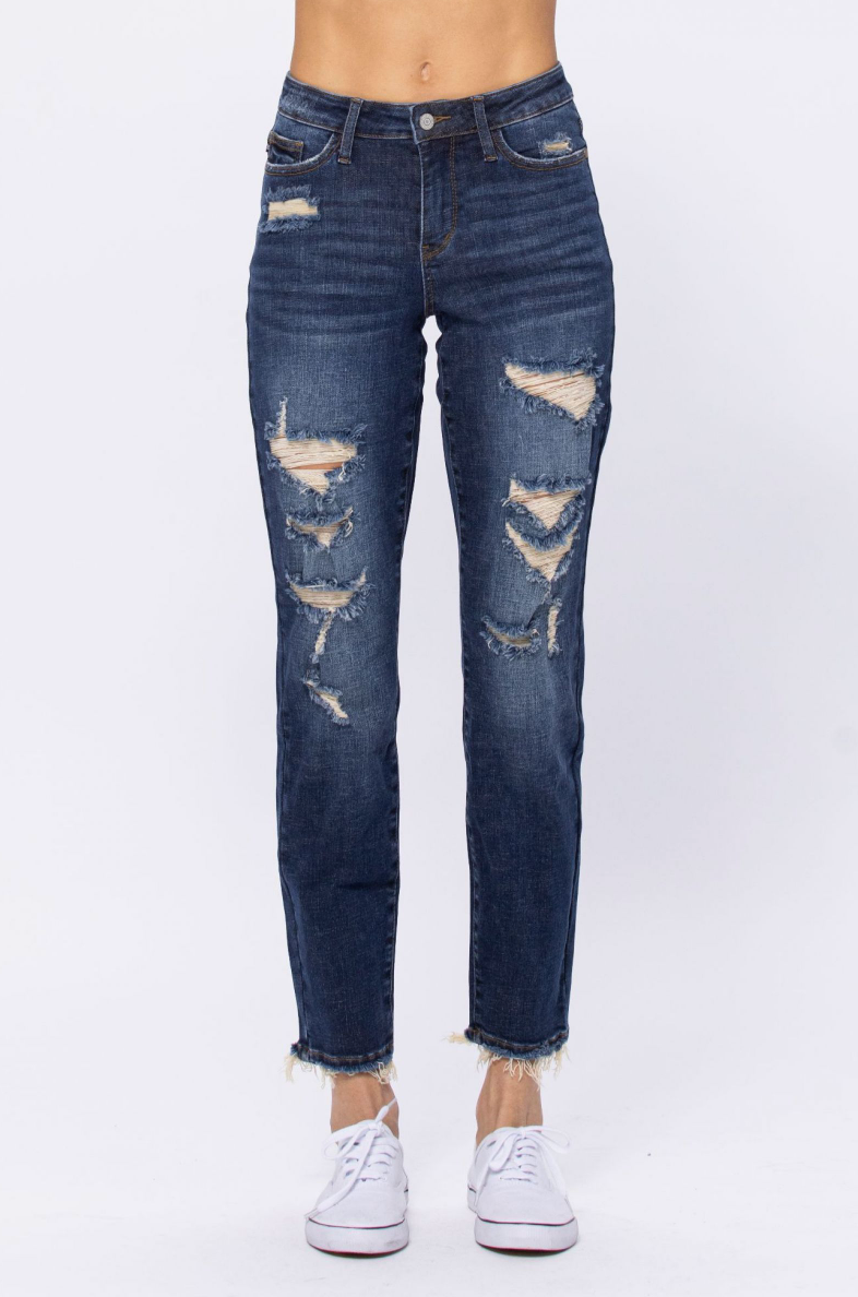 Judy Blue Mid-Rise Destroyed Boyfriend Jeans