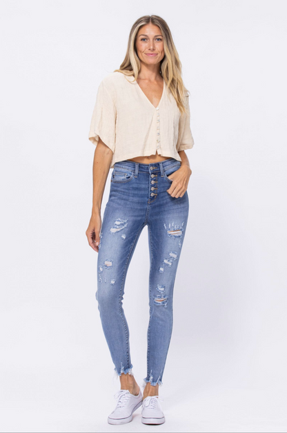 Judy Blue Destroyed Button Fly Jeans