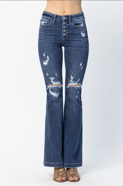 Judy Blue Destroyed Button Fly Trouser Flare