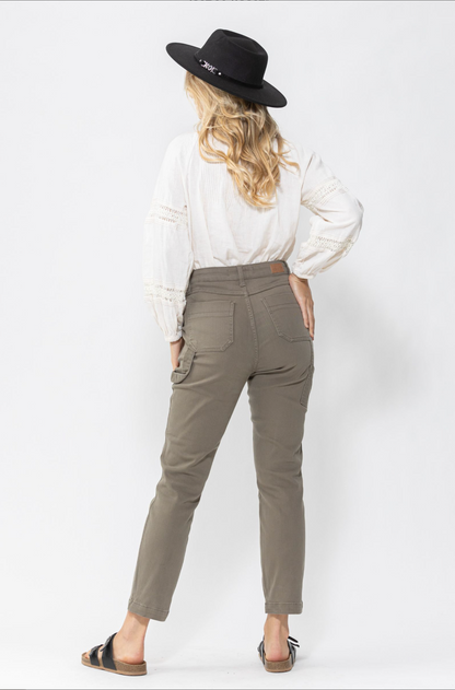 Judy Blue Olive Girlfriend Utility Pants