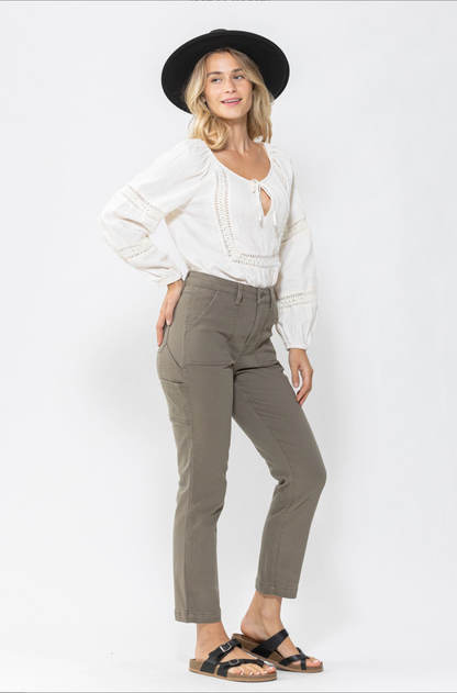Judy Blue Olive Girlfriend Utility Pants