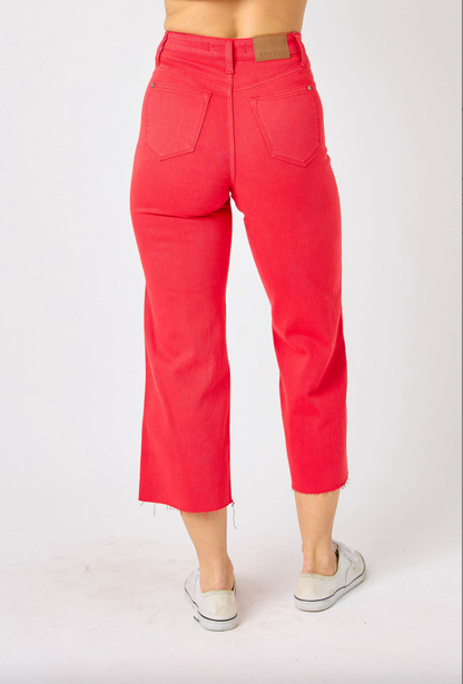 Judy Blue Tummy Control Wide Leg Crop - Red