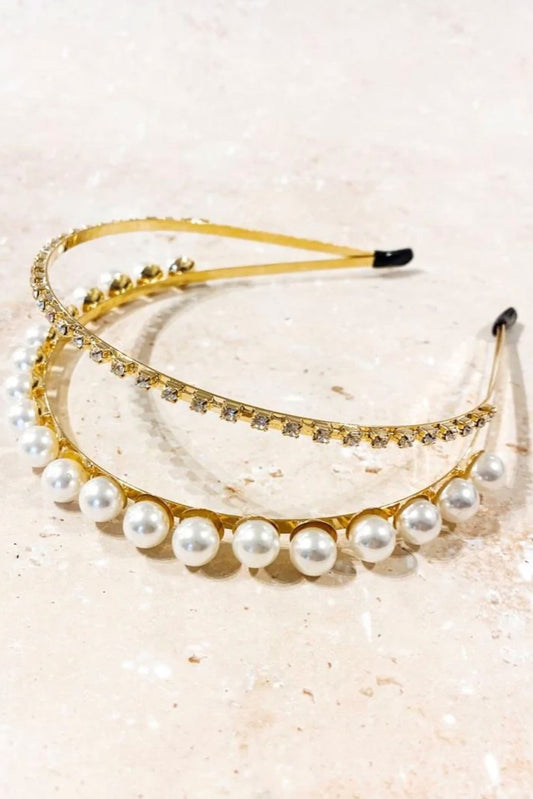 Ariana Pearl & Diamante Headband Gold