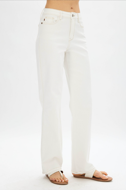 Judy Blue Ecru Straight Leg Jeans