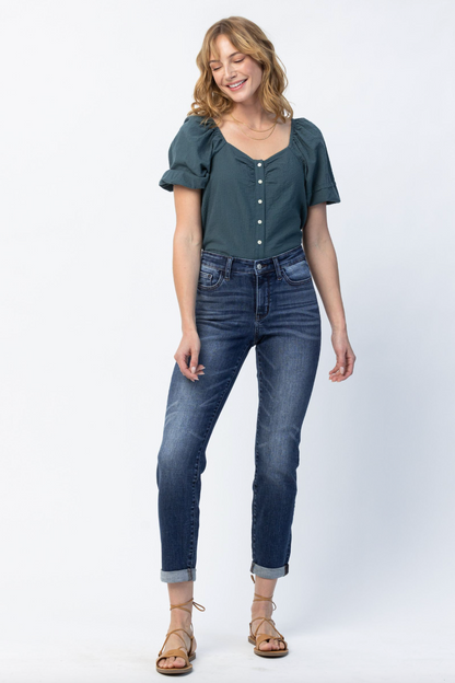 Judy Blue Cuffed Non-Distressed Girlfriend Jeans