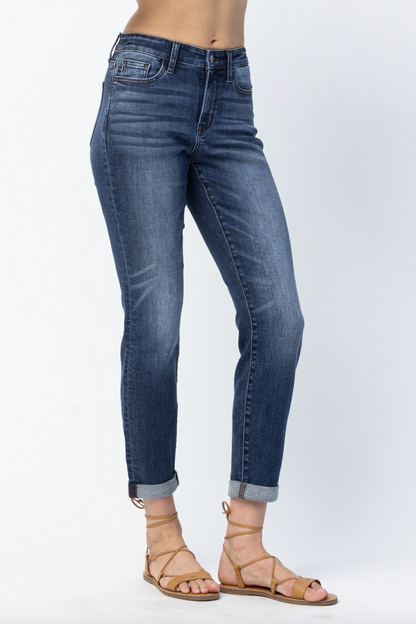 Judy Blue Cuffed Non-Distressed Girlfriend Jeans