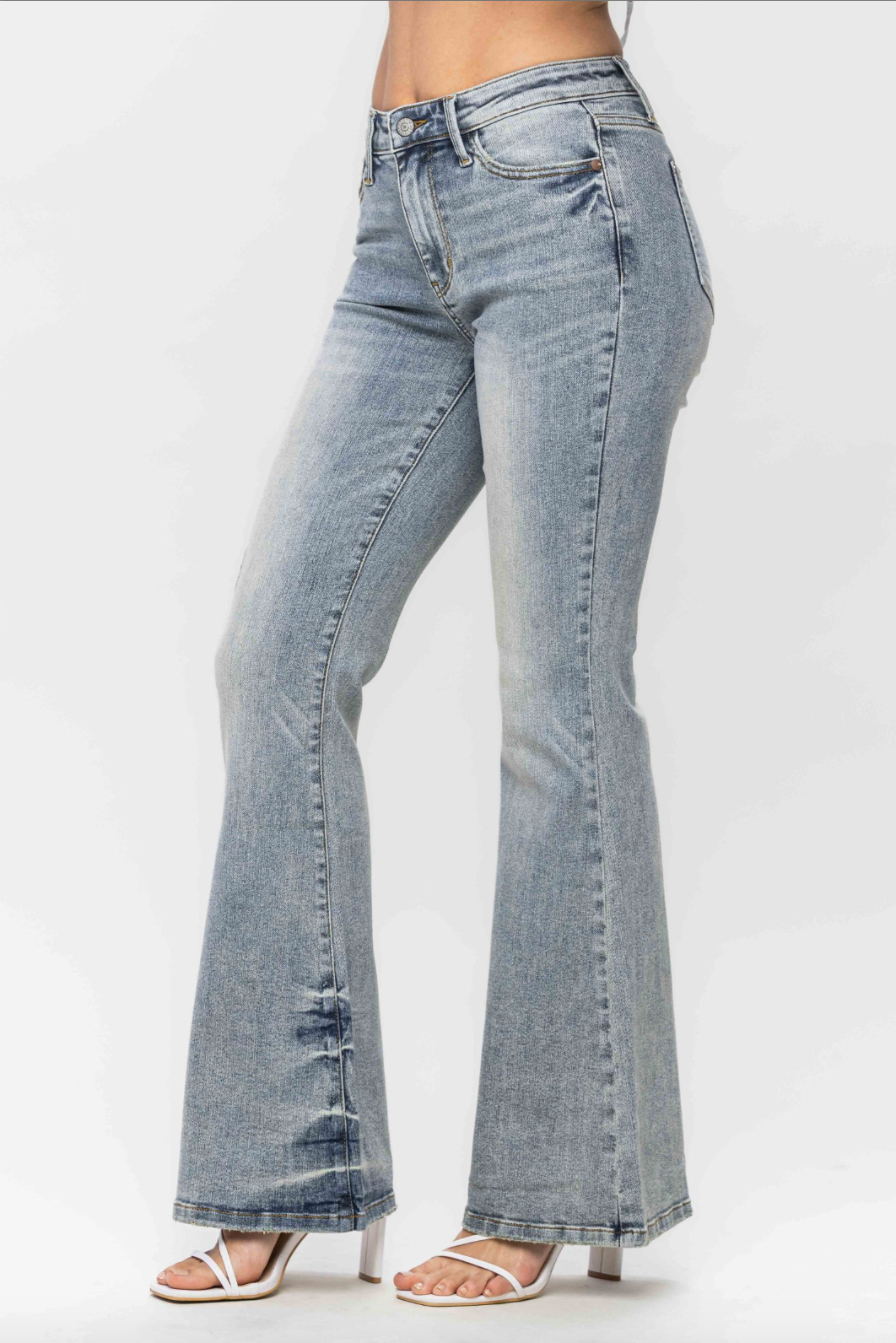 Judy Blue Tinted Pin Tack Flare Jeans
