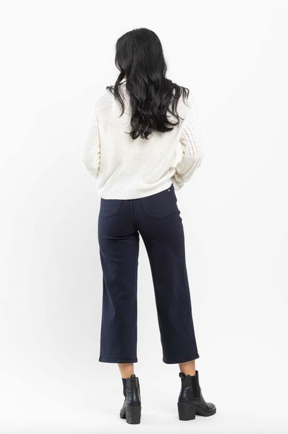 Judy Blue Tummy Control Wide Leg Crop - Navy