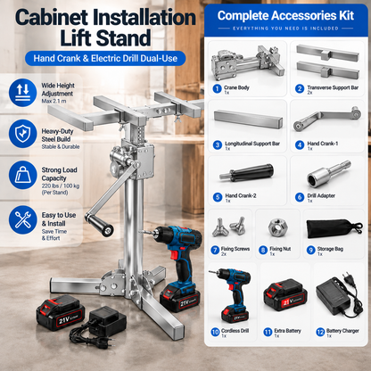 Heavy Object Installation Lift Stand | 220LB Per Stand, Dual Hand/Drill Operation, 2.1m Adjustable Height