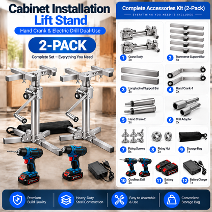 Heavy Object Installation Lift Stand | 220LB Per Stand, Dual Hand/Drill Operation, 2.1m Adjustable Height