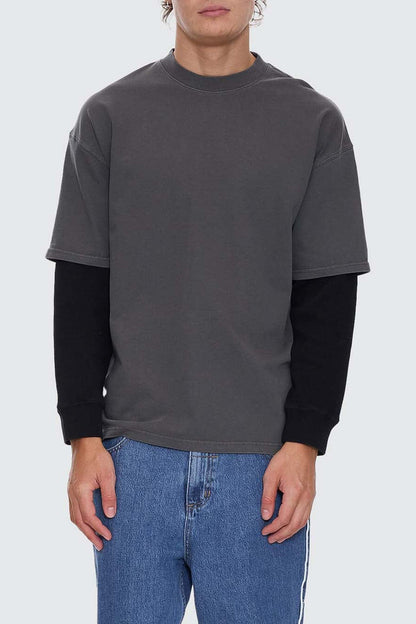 Arts & Industrial Layer Box Fit Oversize Long Sleeve Tee Merch Black