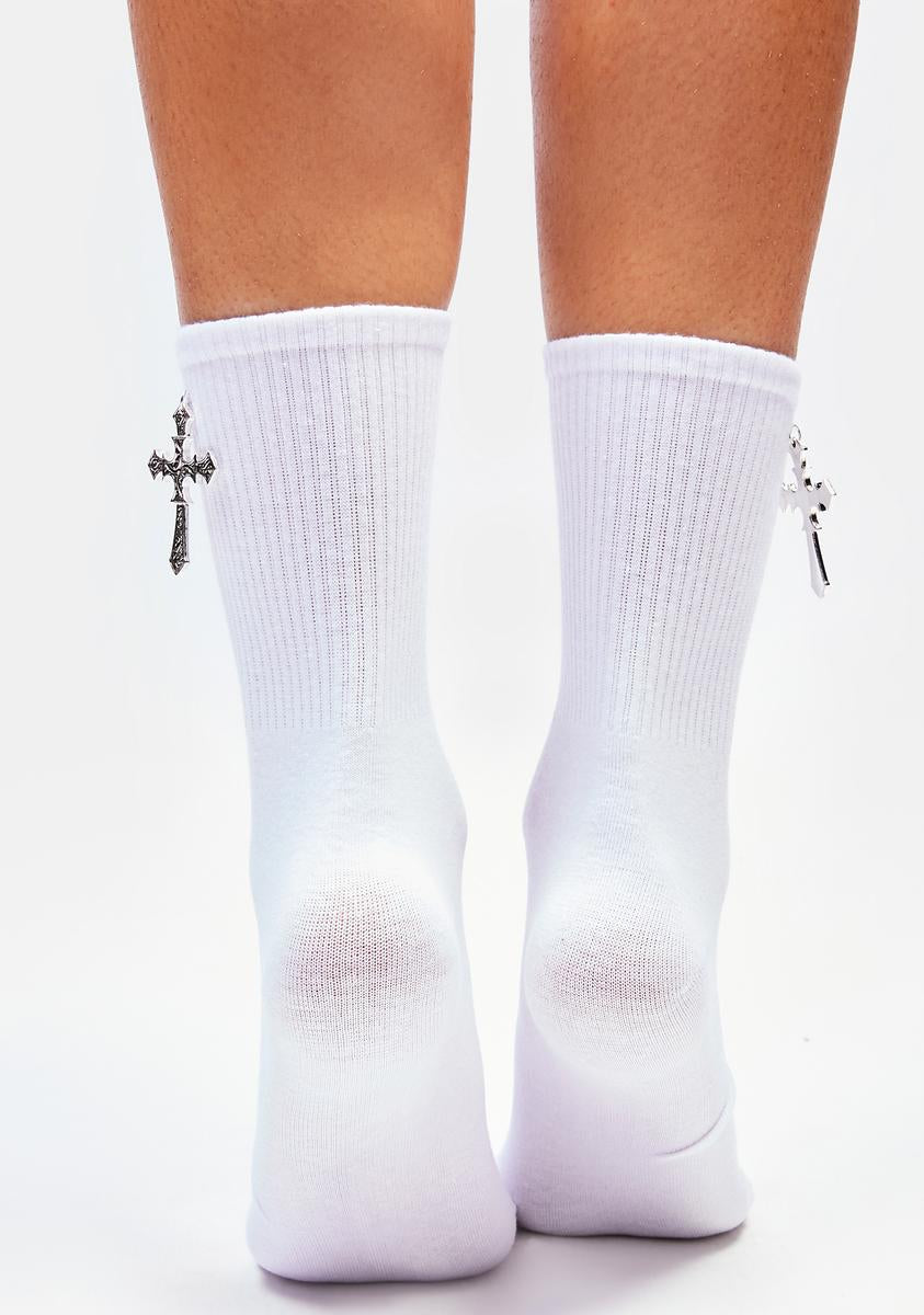 Angel Cross My Heart Charm Crew Socks