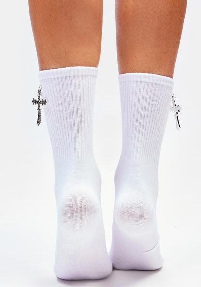 Angel Cross My Heart Charm Crew Socks