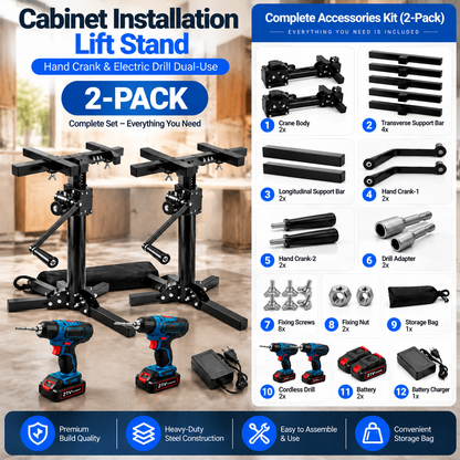 Heavy Object Installation Lift Stand | 220LB Per Stand, Dual Hand/Drill Operation, 2.1m Adjustable Height