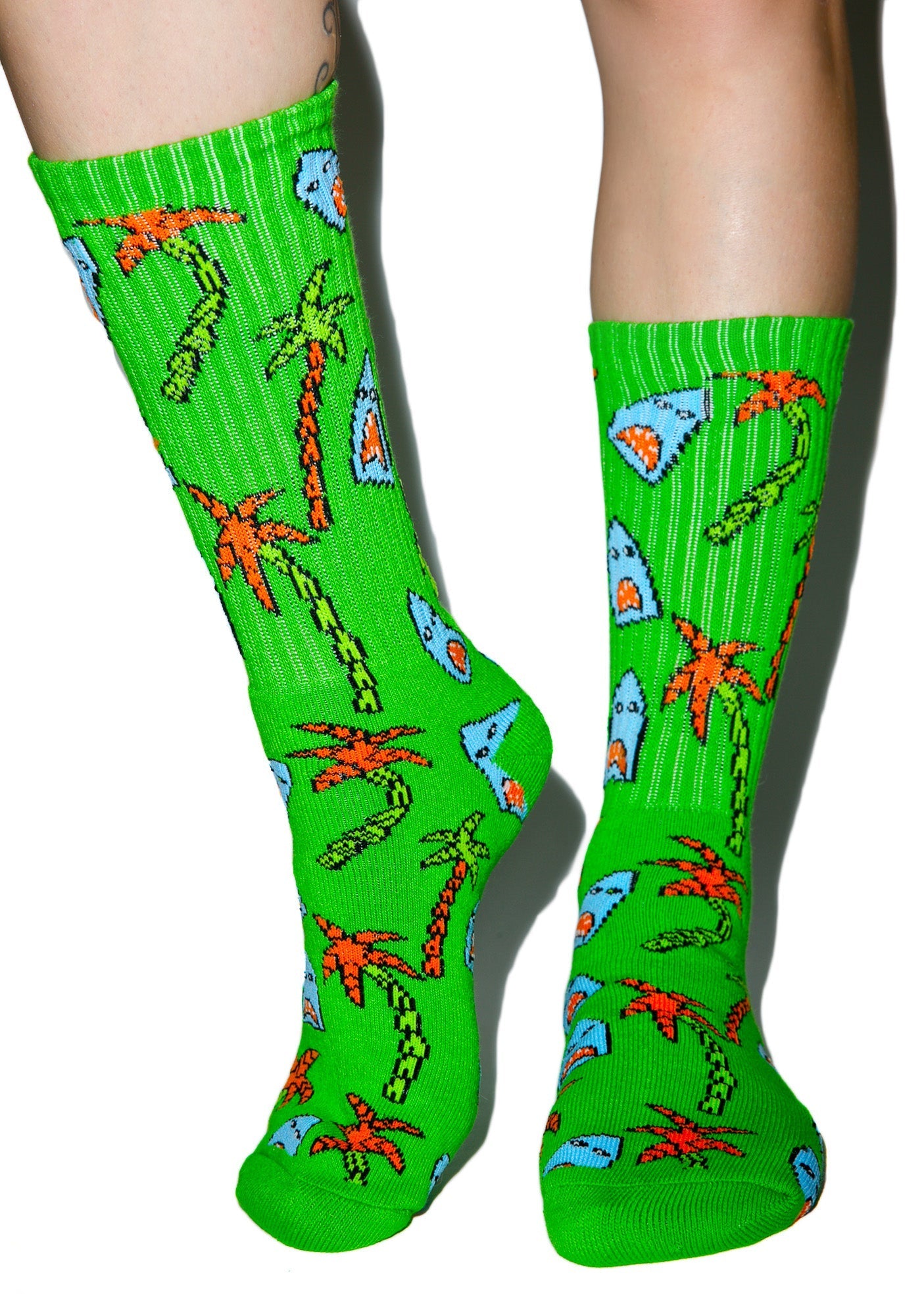 Anne Freeman Shark Attack Crew Socks - White