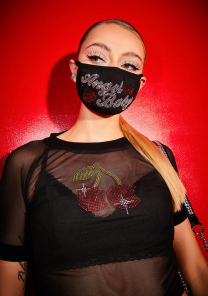 Angel Baby Rhinestone Face Mask