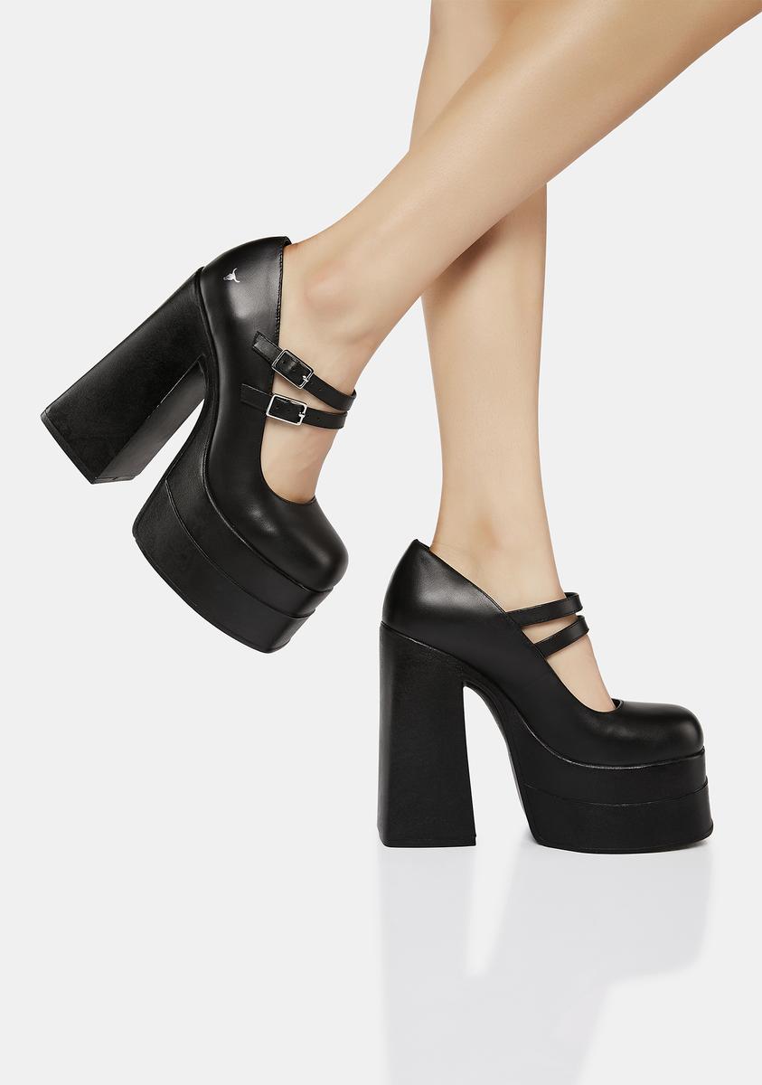 Amour Black Leather Platform Heels