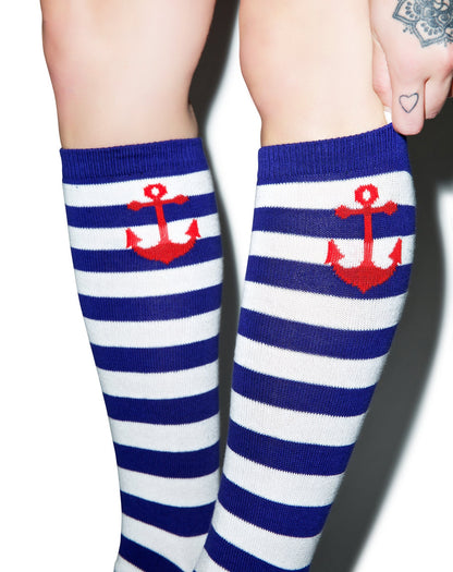 Anchor Stripe Socks - Light Blue