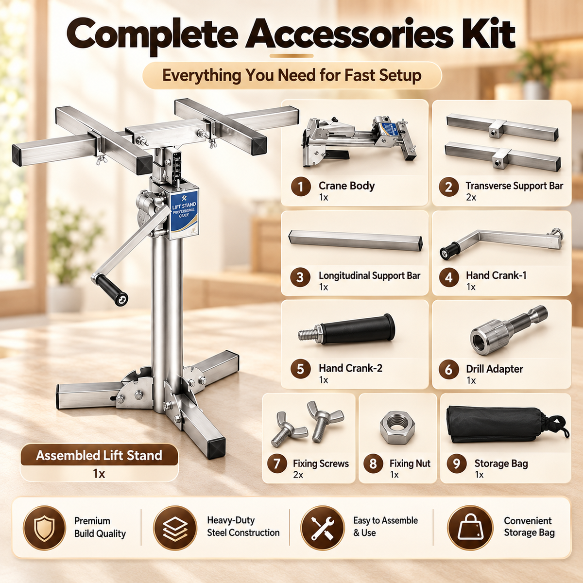 Heavy Object Installation Lift Stand | 220LB Per Stand, Dual Hand/Drill Operation, 2.1m Adjustable Height