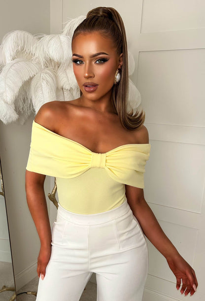 Bardot Bow Yellow Bodysuit