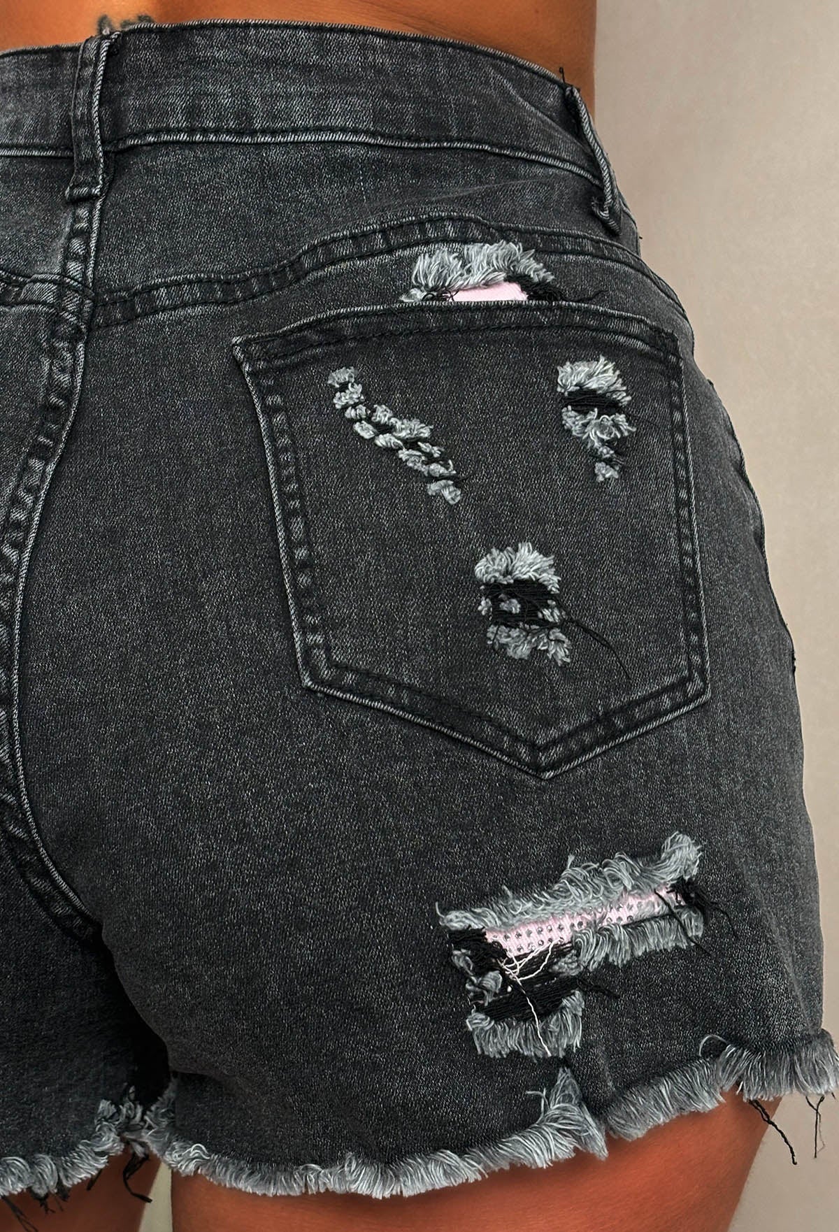 Bring On The Drama Black Ripped Denim Hot Fix Pocket Shorts
