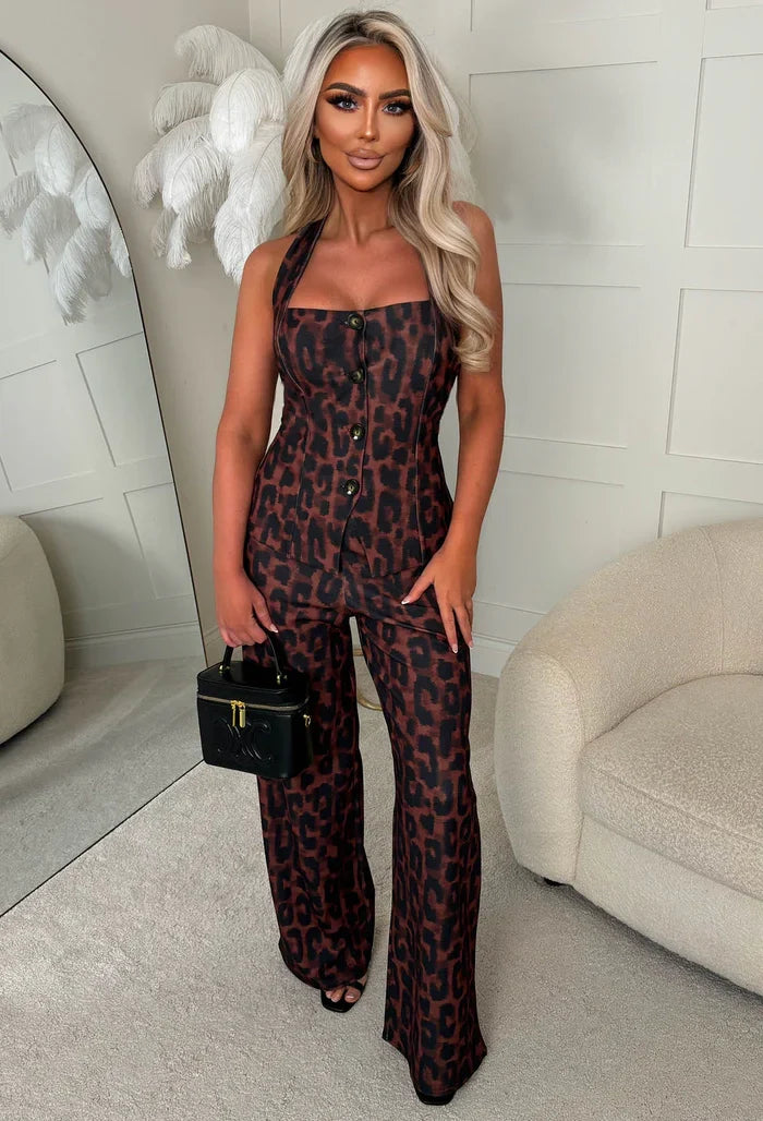 Can't Tame Her Brown Leopard Print Straight Leg Trousers