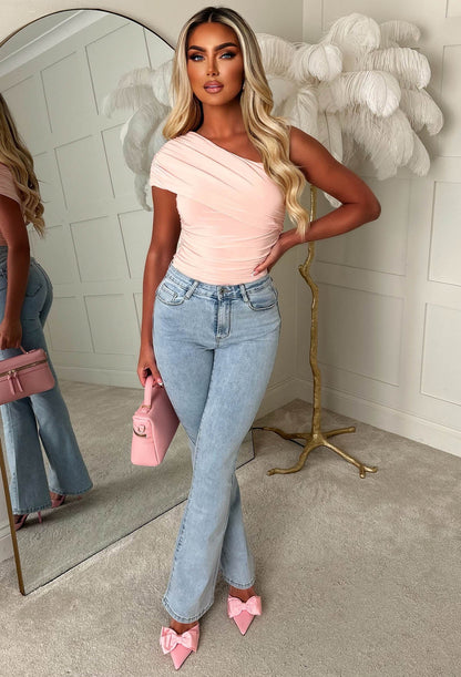 Crush Hour Pink One Shoulder Ruched Top