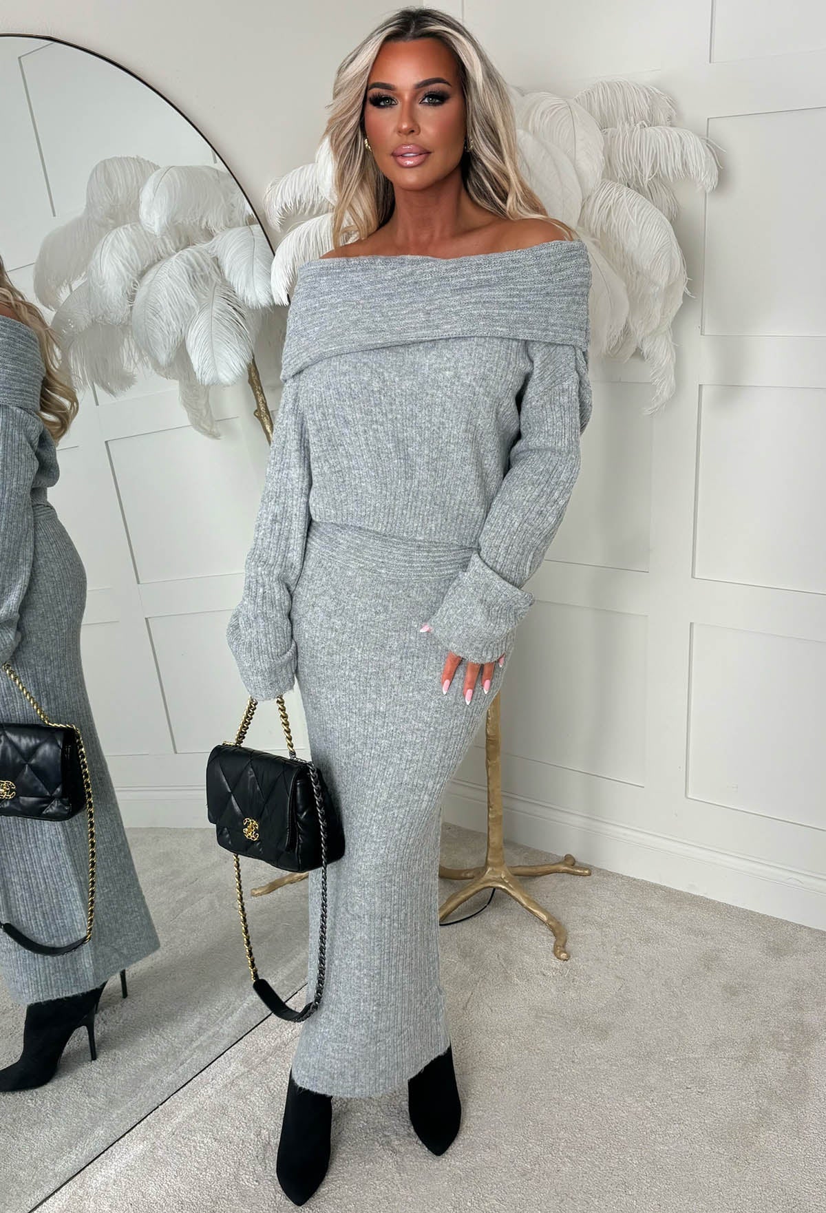 Cute As Always Grey Marl Knitted Bardot Jumper