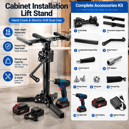 Heavy Object Installation Lift Stand | 220LB Per Stand, Dual Hand/Drill Operation, 2.1m Adjustable Height