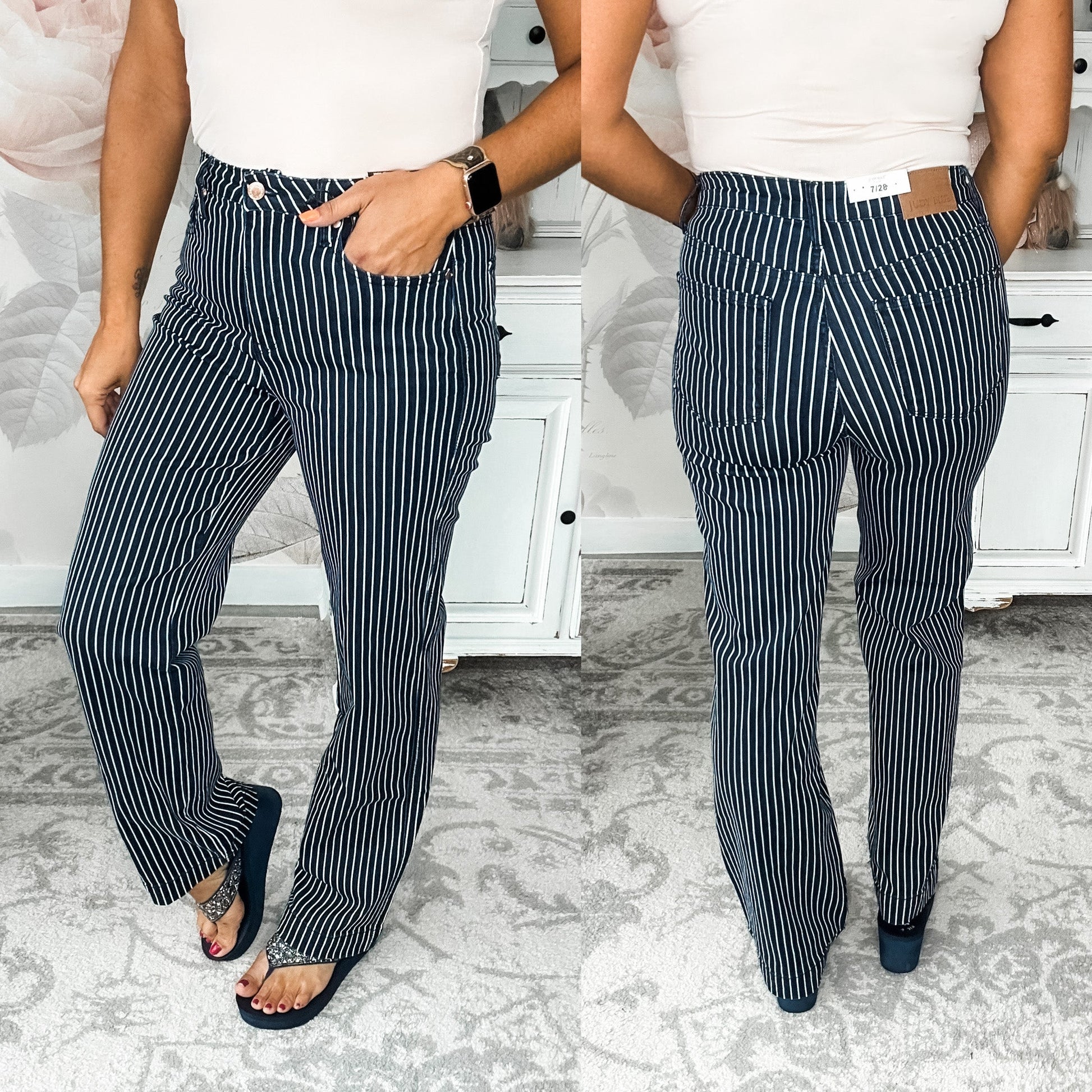 Judy Blue Tummy Control Striped Straight Leg Jeans