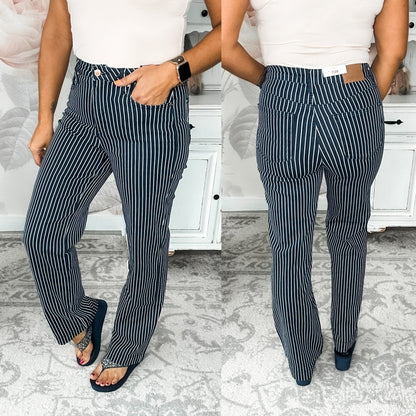 Judy Blue Tummy Control Striped Straight Leg Jeans