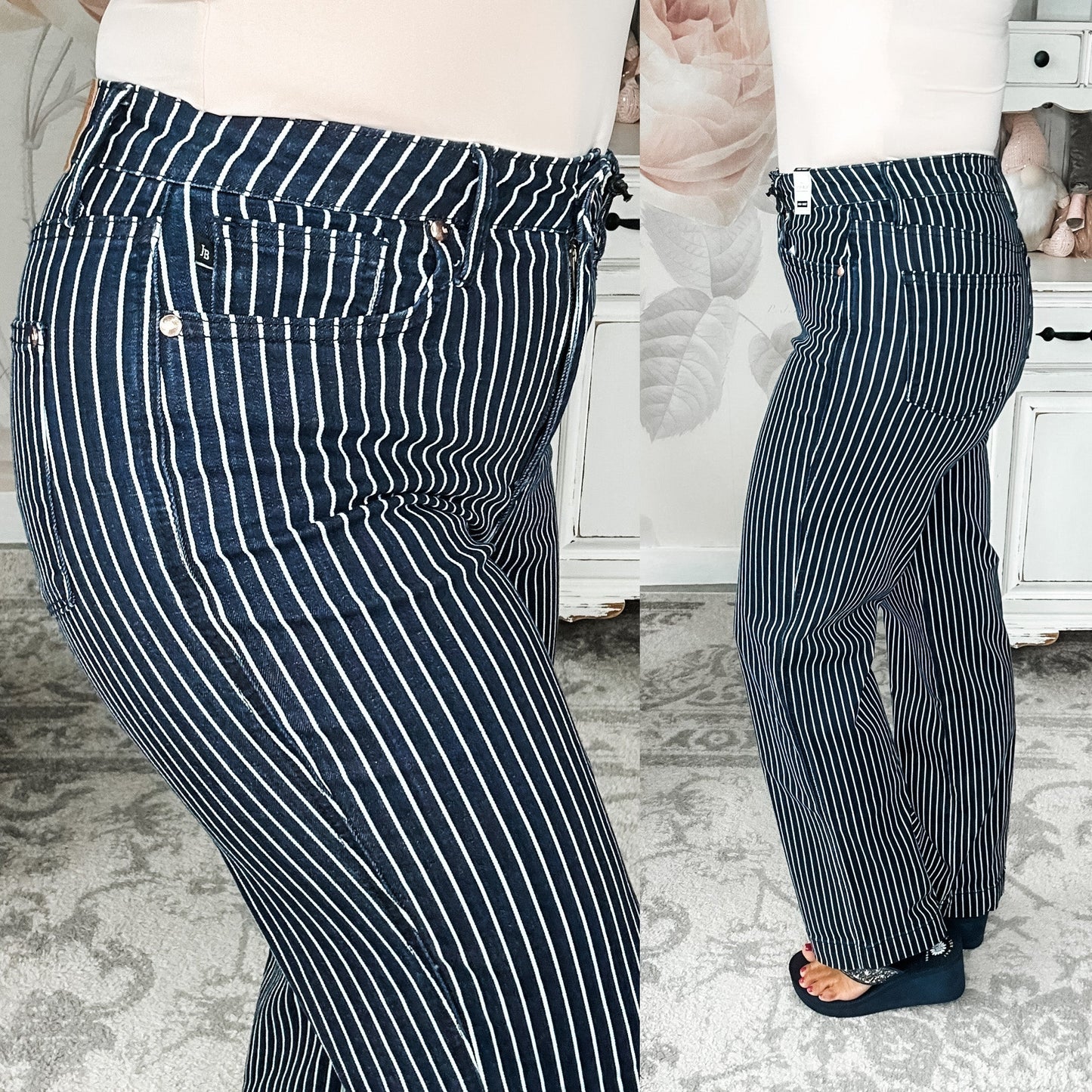 Judy Blue Tummy Control Striped Straight Leg Jeans